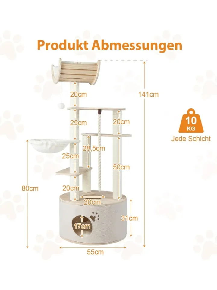 COSTWAY Katzen<Kratzbaum Holz 141 cm in Beige