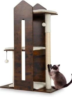 COSTWAY Katzen<Kratzbaum Holz 120 cm in Braun