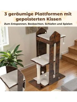 COSTWAY Katzen<Kratzbaum Holz 120 cm in Braun