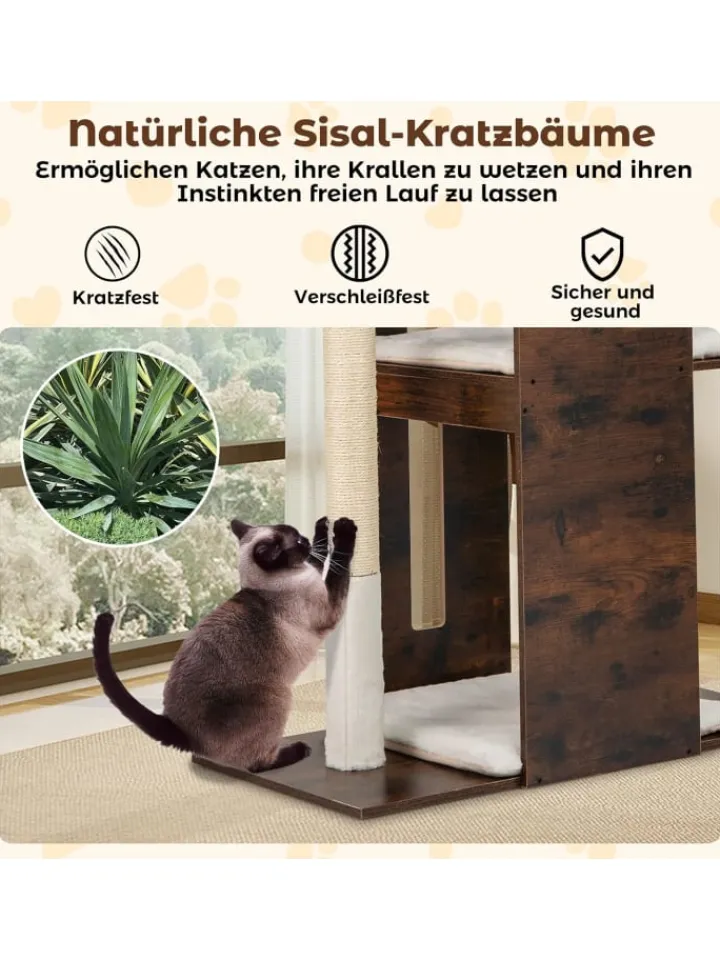 COSTWAY Katzen<Kratzbaum Holz 120 cm in Braun