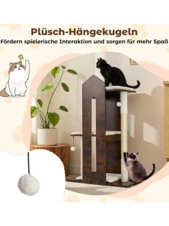 COSTWAY Katzen<Kratzbaum Holz 120 cm in Braun