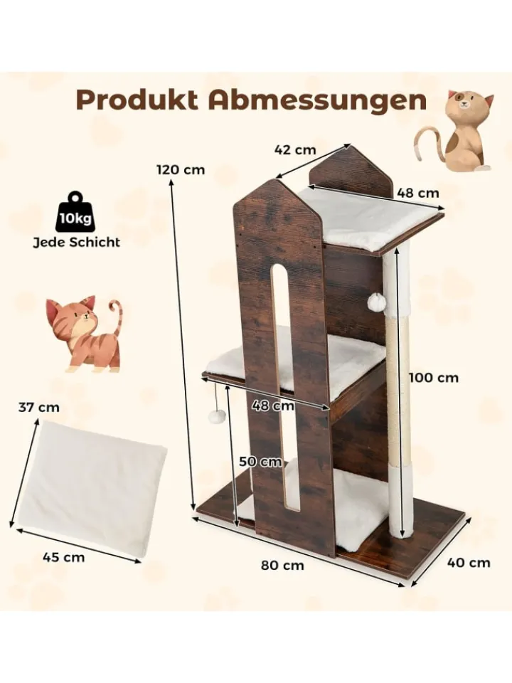 COSTWAY Katzen<Kratzbaum Holz 120 cm in Braun