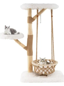 COSTWAY Katzen<Kratzbaum Holz in Hellbraun