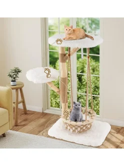 COSTWAY Katzen<Kratzbaum Holz in Hellbraun