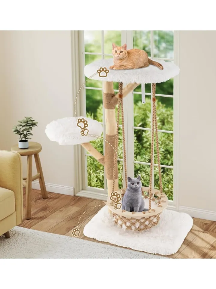 COSTWAY Katzen<Kratzbaum Holz in Hellbraun