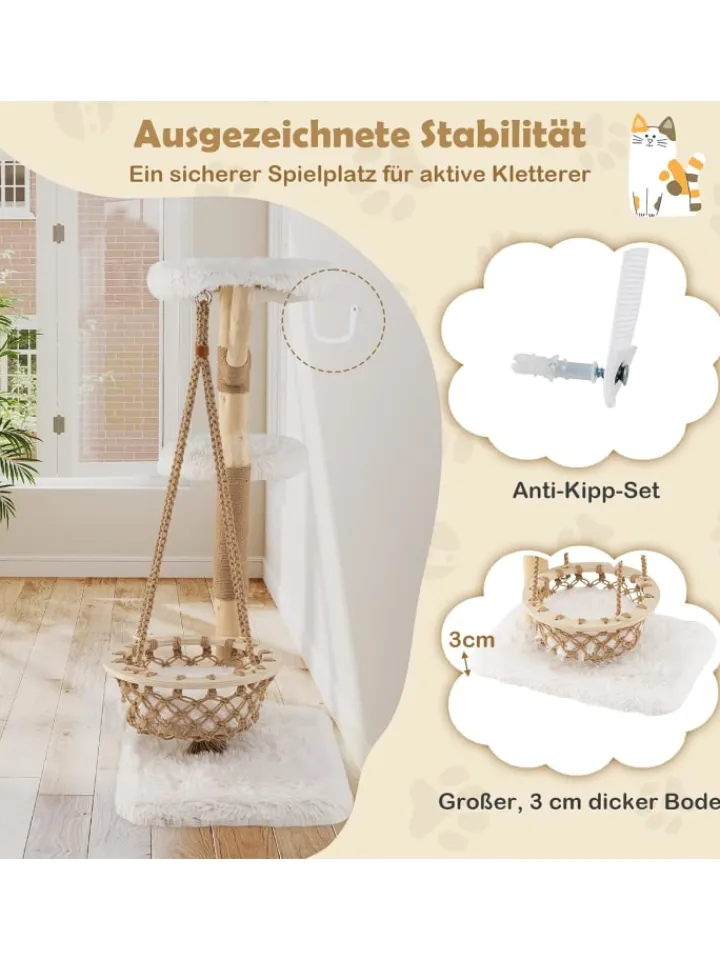 COSTWAY Katzen<Kratzbaum Holz in Hellbraun