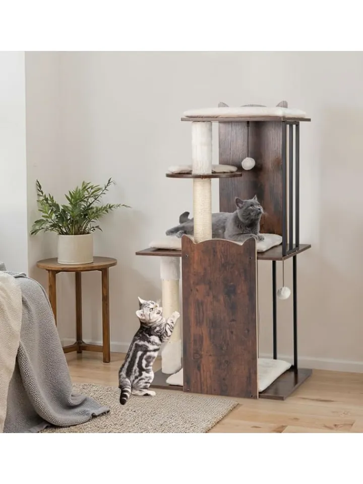 COSTWAY Katzen<Kratzbaum Holz Metall 112 cm in Braun