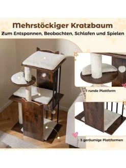 COSTWAY Katzen<Kratzbaum Holz Metall 112 cm in Braun