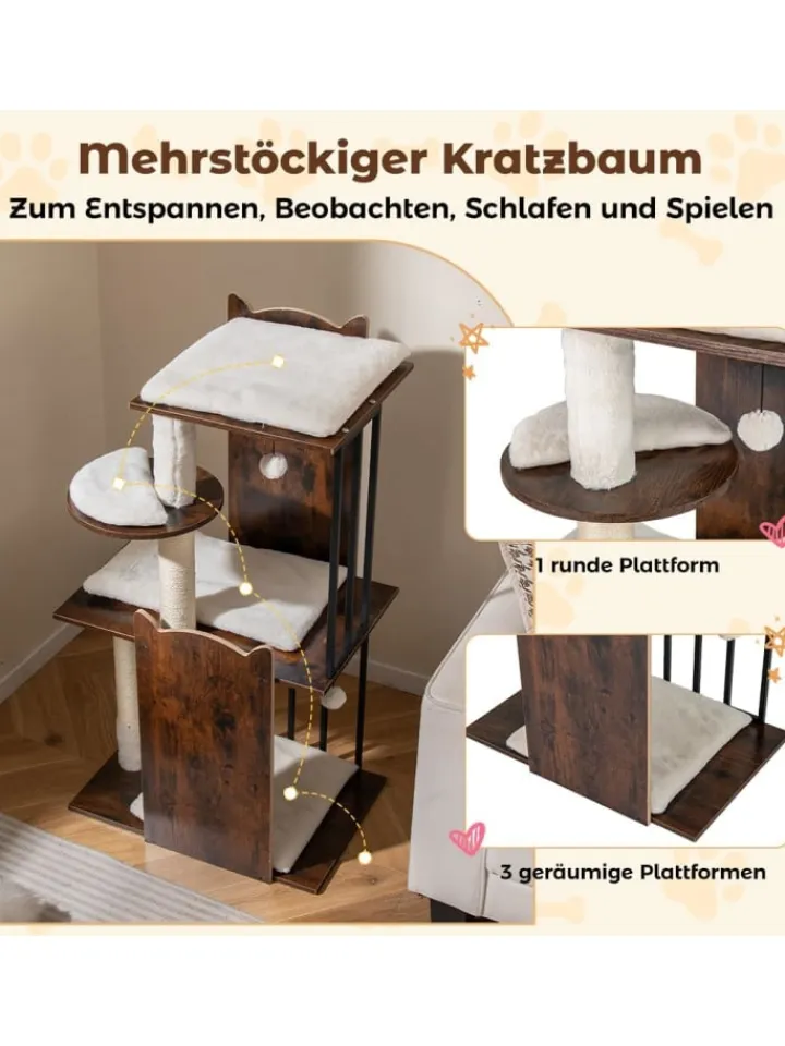 COSTWAY Katzen<Kratzbaum Holz Metall 112 cm in Braun