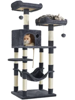 Songmics Katzen<Kratzbaum in Dunkelgrau/ Creme - (B)55 x (H)143 x (T)45 cm