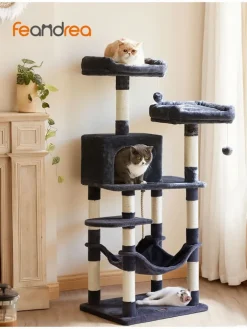 Songmics Katzen<Kratzbaum in Dunkelgrau/ Creme - (B)55 x (H)143 x (T)45 cm