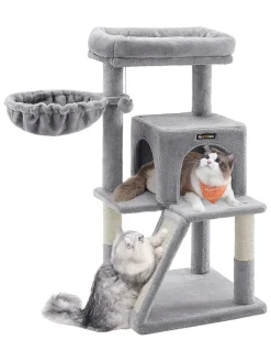 Songmics Katzen<Kratzbaum in Hellgrau - (B)48 x (H)96 x (T)48 cm