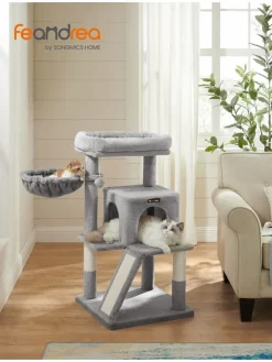 Songmics Katzen<Kratzbaum in Hellgrau - (B)48 x (H)96 x (T)48 cm