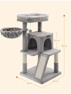 Songmics Katzen<Kratzbaum in Hellgrau - (B)48 x (H)96 x (T)48 cm