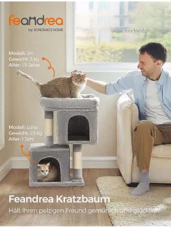 SONGMICS Katzen<Kratzbaum in Hellgrau - (B)54 x (H)67 x (T)34 cm