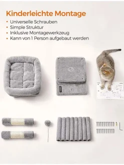 SONGMICS Katzen<Kratzbaum in Hellgrau - (B)54 x (H)67 x (T)34 cm