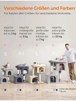 SONGMICS Katzen<Kratzbaum in Hellgrau - (B)54 x (H)67 x (T)34 cm