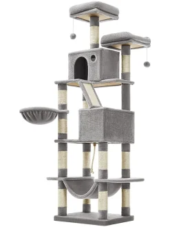 Songmics Katzen<Kratzbaum in Hellgrau/ Creme - (B)111 x (H)206 x (T)58,5 cm