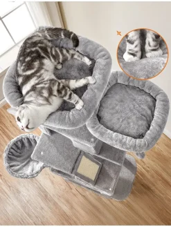 Songmics Katzen<Kratzbaum in Hellgrau/ Creme - (B)111 x (H)206 x (T)58,5 cm