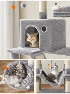 Songmics Katzen<Kratzbaum in Hellgrau/ Creme - (B)111 x (H)206 x (T)58,5 cm