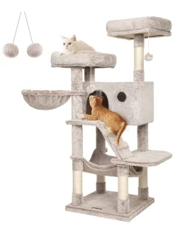 Songmics Katzen<Kratzbaum in Hellgrau/ Creme - (B)49 x (H)135 x (T)49 cm