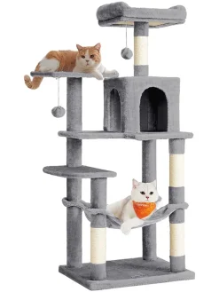 Songmics Katzen<Kratzbaum in Hellgrau/ Creme - (B)55 x (H)143 x (T)45 cm