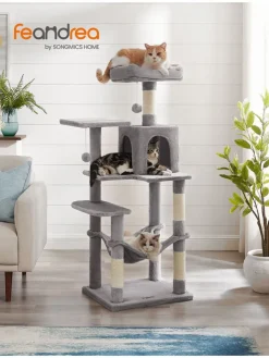 Songmics Katzen<Kratzbaum in Hellgrau/ Creme - (B)55 x (H)143 x (T)45 cm