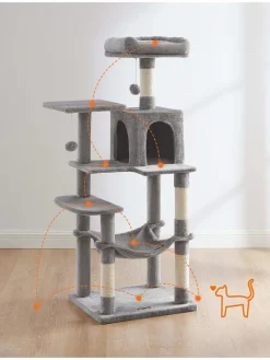 Songmics Katzen<Kratzbaum in Hellgrau/ Creme - (B)55 x (H)143 x (T)45 cm