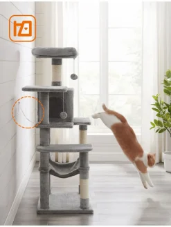 Songmics Katzen<Kratzbaum in Hellgrau/ Creme - (B)55 x (H)143 x (T)45 cm