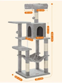 Songmics Katzen<Kratzbaum in Hellgrau/ Creme - (B)55 x (H)143 x (T)45 cm