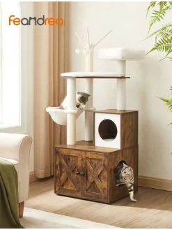 Songmics Katzen<Kratzbaum in Weiß/ Braun - (B)58 x (H)140 x (T)50 cm