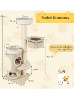 COSTWAY Katzen<Kratzbaum Katzenbaum 5 Ebenen 154cm in Beige
