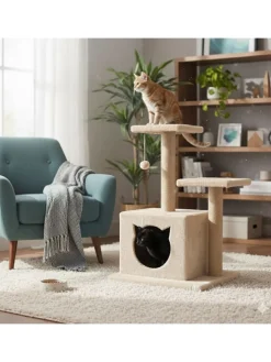 Paws&Whiskers Katzen<Kratzbaum "Lotti" in Beige - (B)45 x (H)72 x (T)35 cm
