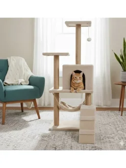 Paws&Whiskers Katzen<Kratzbaum "Midas" in Beige - (B)50 x (H)125 x (T)35 cm
