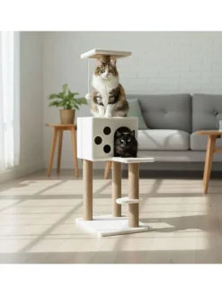Paws&Whiskers Katzen<Kratzbaum "Orion" in Creme - (B)35 x (H)115 x (T)50 cm