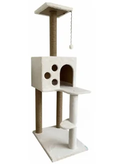 Paws&Whiskers Katzen<Kratzbaum "Orion" in Creme - (B)35 x (H)115 x (T)50 cm