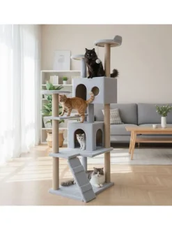 Paws&Whiskers Katzen<Kratzbaum "Siena" in Grau - (B)60 x (H)165 x (T)45 cm