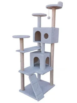 Paws&Whiskers Katzen<Kratzbaum "Siena" in Grau - (B)60 x (H)165 x (T)45 cm