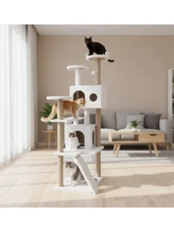 Paws&Whiskers Katzen<Kratzbaum "Siena" in Weiß - (B)60 x (H)165 x (T)45 cm