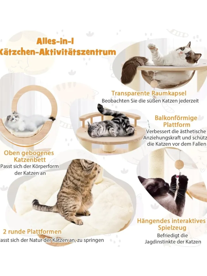 COSTWAY Katzen<Kratzbaum Holz 146cm in Beige