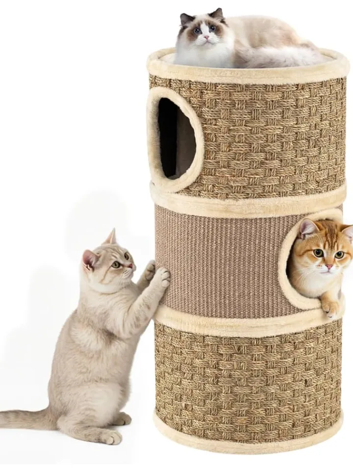 COSTWAY Katzen<Kratztonne Ø 36 cm 70 cm hoch in Hellbraun