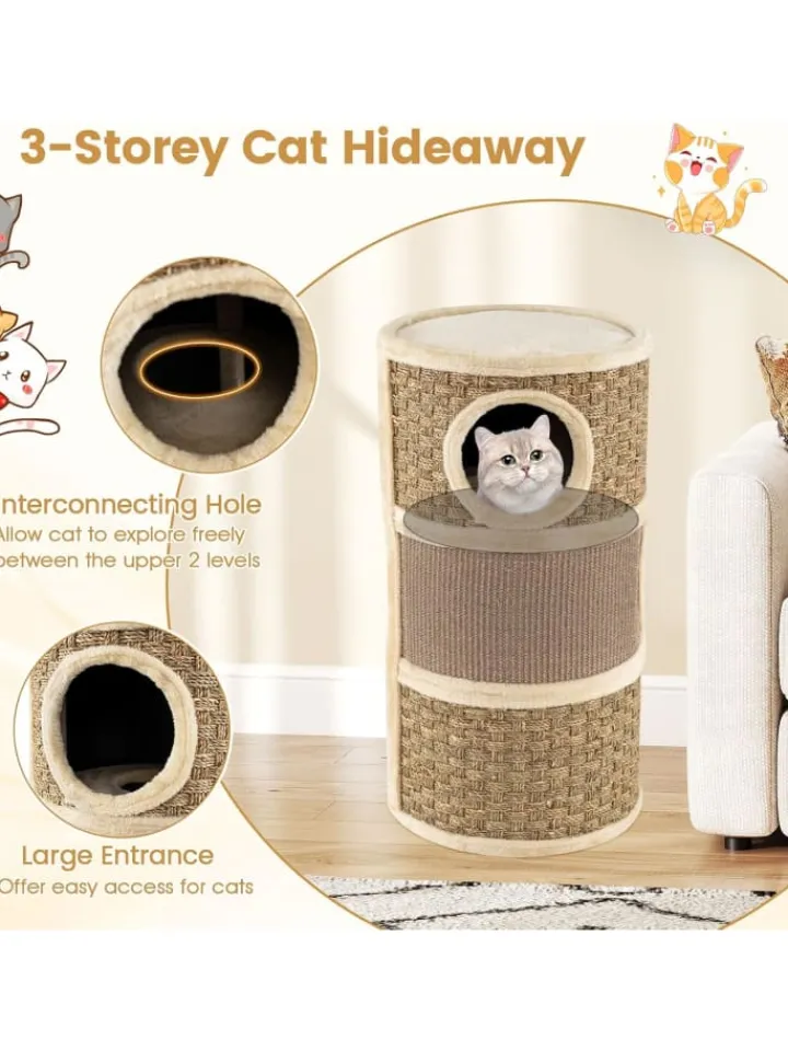 COSTWAY Katzen<Kratztonne Ø 36 cm 70 cm hoch in Hellbraun