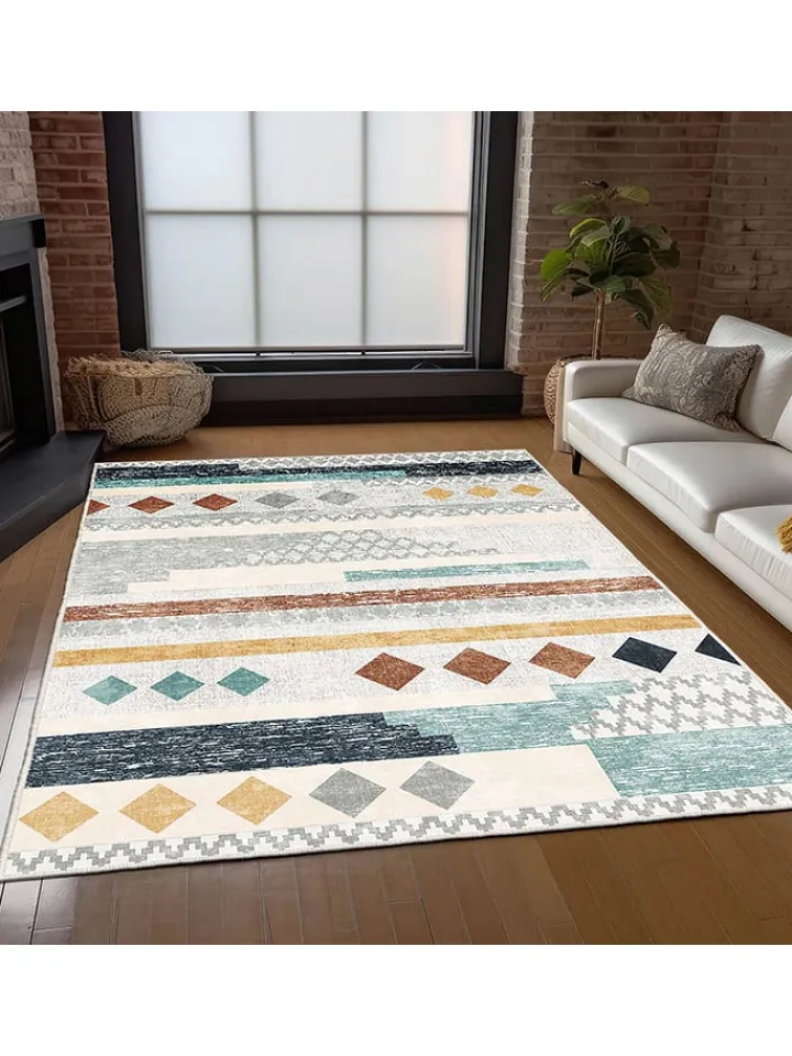 Mioli Teppiche & Fußmatten<Kurzflor-Teppich "Infkece" in Creme/ Blau/ Braun