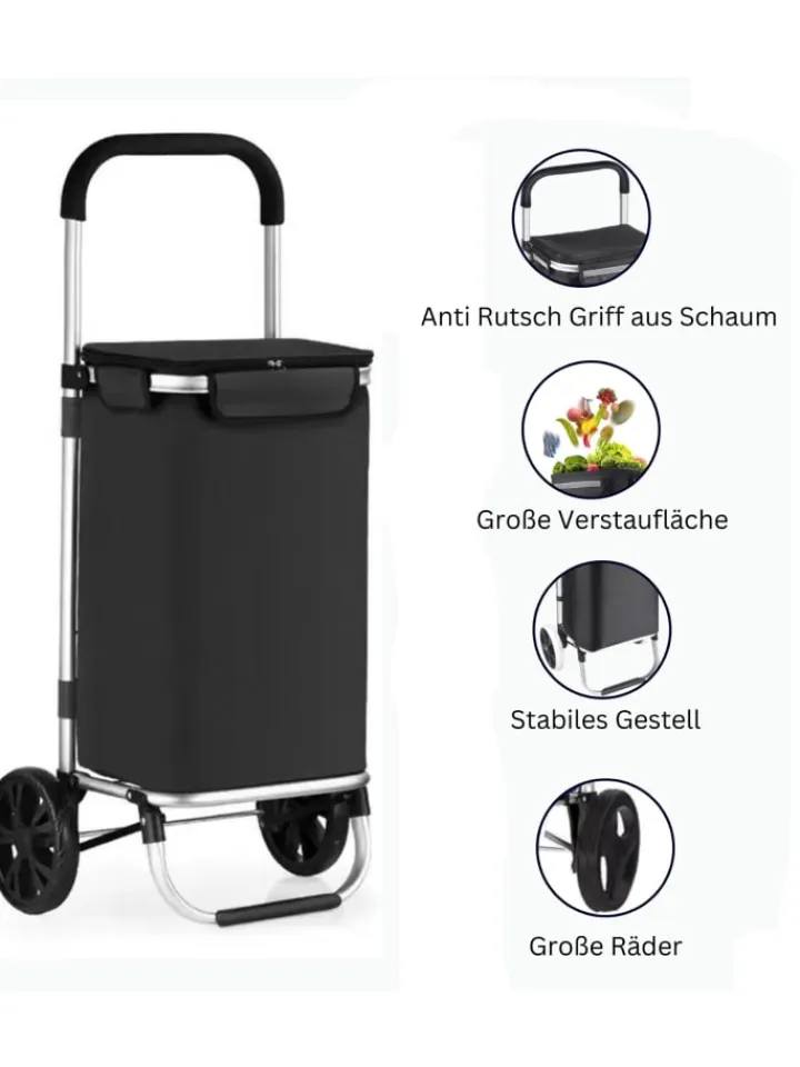 Cheffinger Einkaufstaschen & -Trolleys<40L Einkaufswagen Trolley in Schwarz