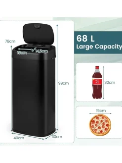 COSTWAY Mülleimer<68L Mülleimer Küche 2 Fächer mit Sensor in Schwarz