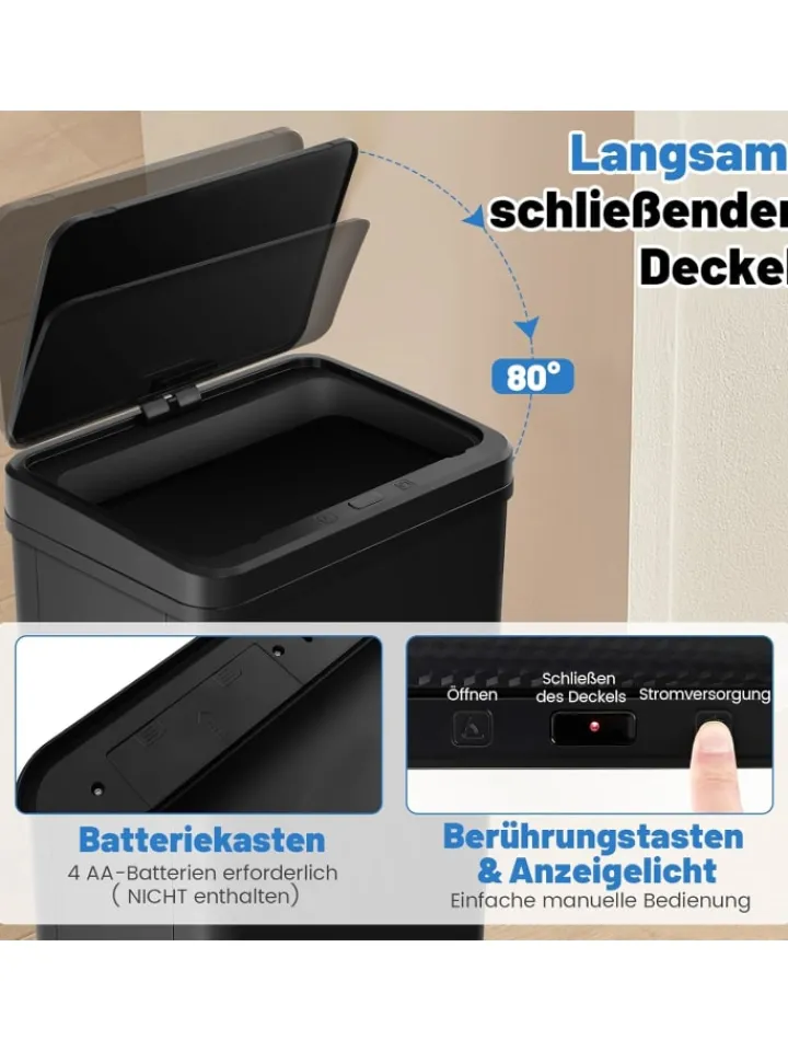 COSTWAY Mülleimer<50L Mülleimer mit Sensor in Schwarz