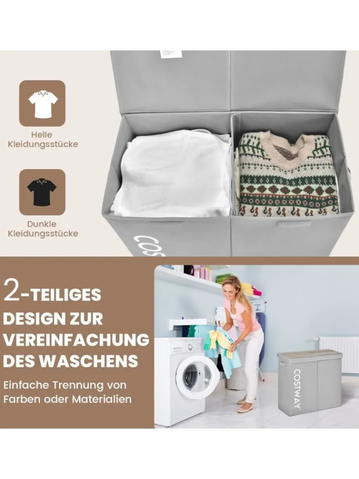 COSTWAY Wäschekörbe & -Ständer<105L Wäschekorb in Grau