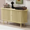 ABRIHOME Regale & Schränke<Lamellen Schrank Sideboard mit Schiebetüren und Kiefernholzbeinen in Naturholz