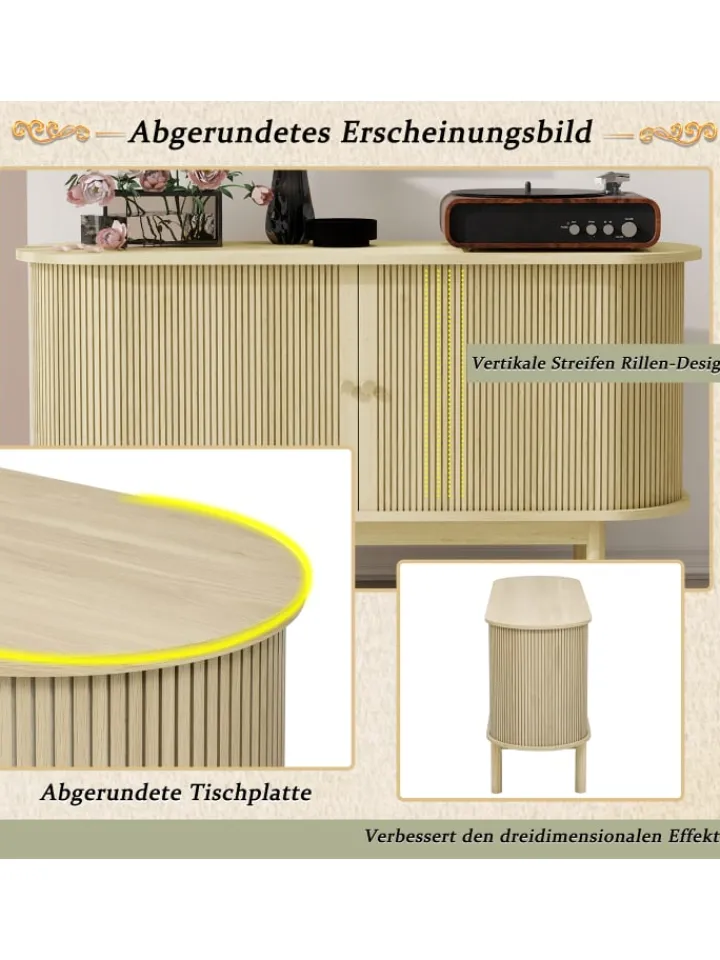 ABRIHOME Regale & Schränke<Lamellen Schrank Sideboard mit Schiebetüren und Kiefernholzbeinen in Naturholz
