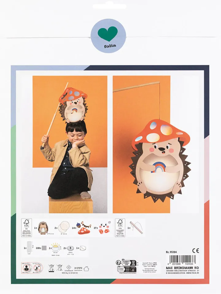 folia PAPER Kreativbedarf & Do-It-Yourself<Laternen-Bastelset "Hedgehog" in Beige/ Braun/ Rot - ab 5 Jahren